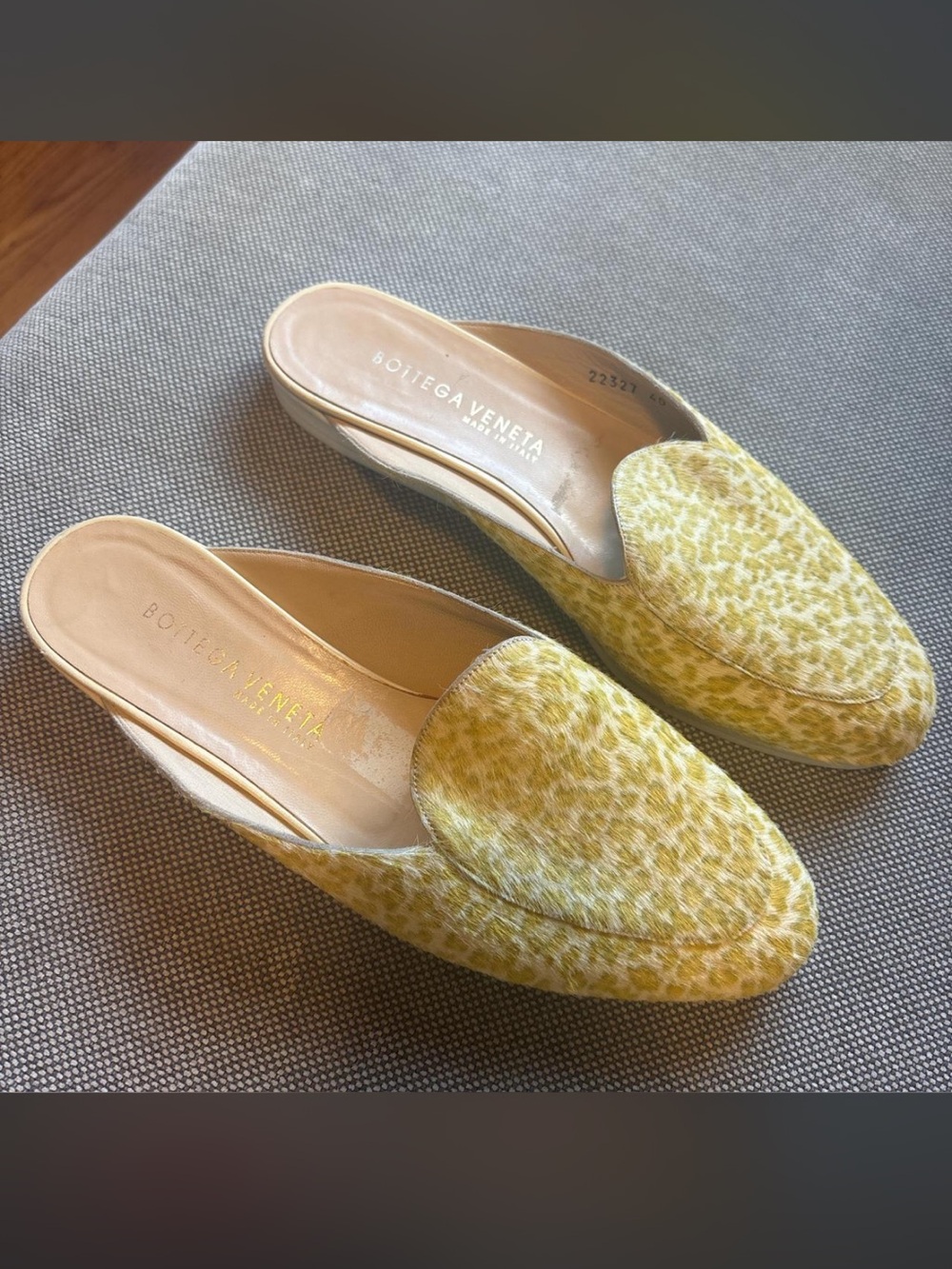 Bottega veneta Yellow/Green Pony Hair Cheetah Print Slides